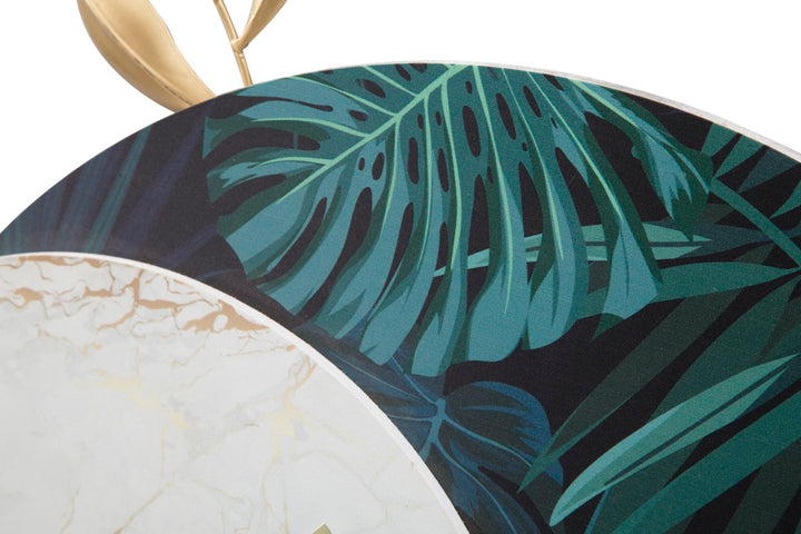 Elegante Reloj de Pared Geométrico con Diseño de Mármol y Hojas