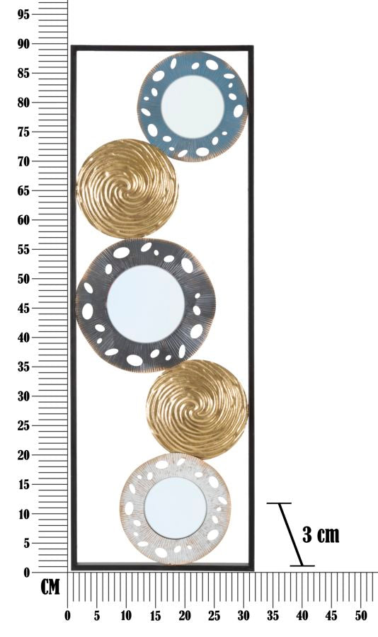 Decoración de pared geométrica de círculos de metal en marco cuadrado