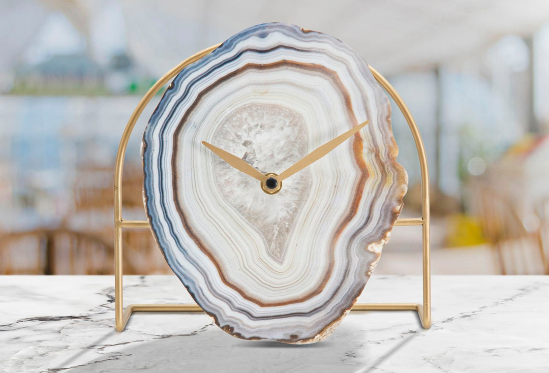 Reloj de Mesa de Mármol con Pies Dorados (Decoración Moderna)