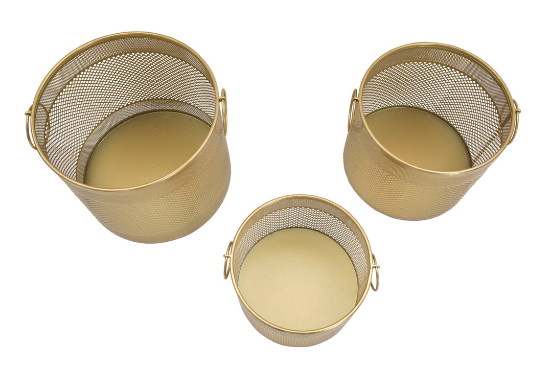 Juego de 3 Jarrones de Metal Dorado