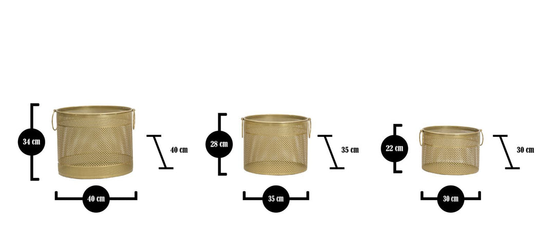 Juego de 3 Jarrones de Metal Dorado