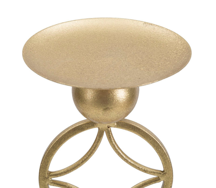 Portavelas Geométrico de Metal Dorado sobre Base de Mármol Blanco