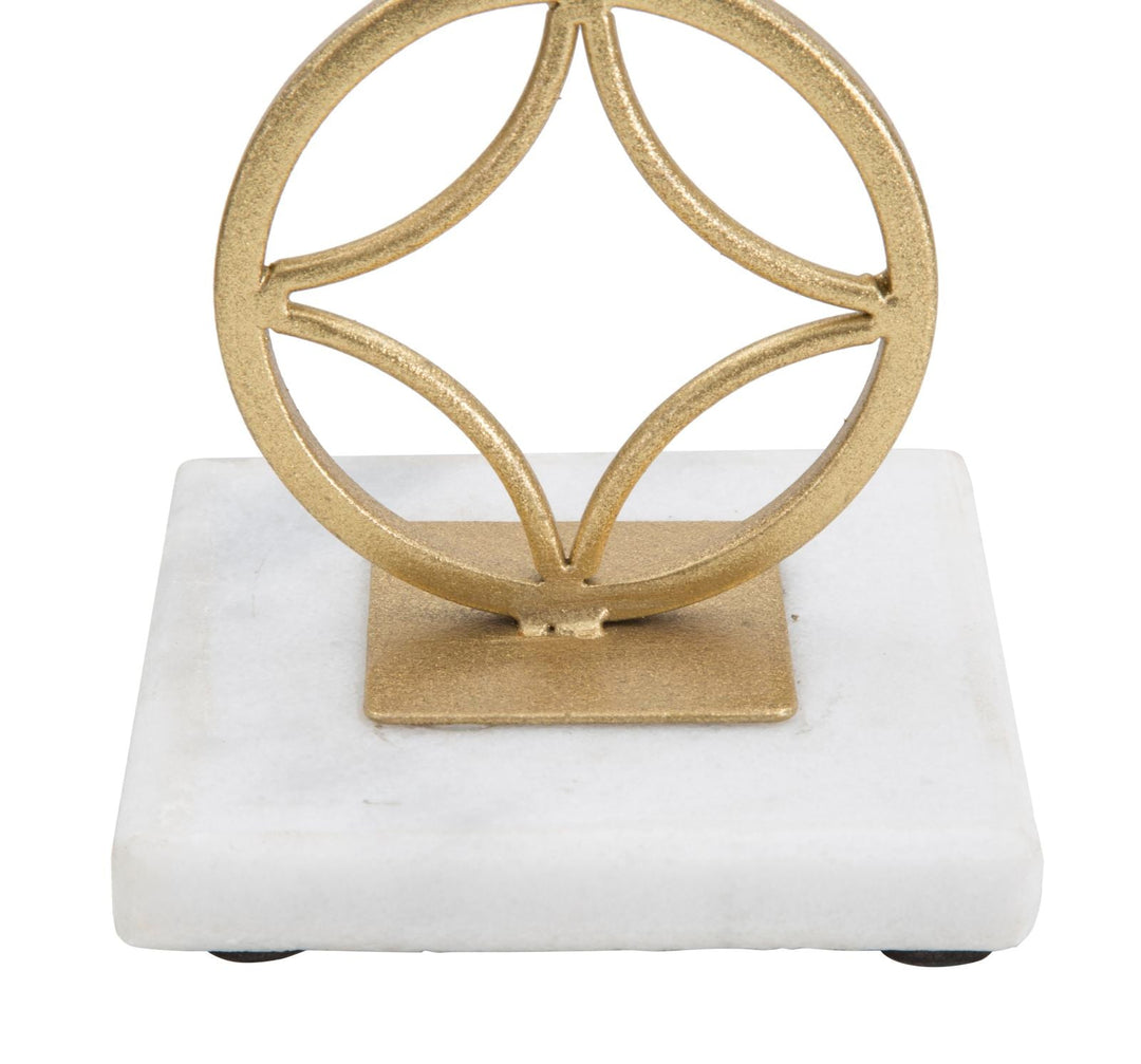 Portavelas Geométrico de Metal Dorado sobre Base de Mármol Blanco