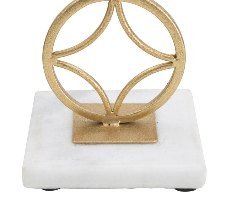 Portavelas Geométrico de Metal Dorado sobre Base de Mármol Blanco