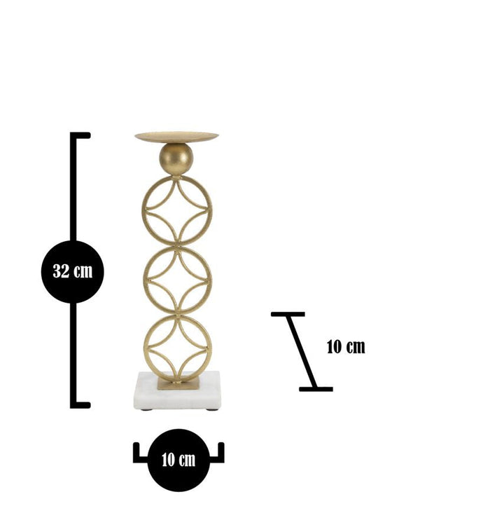 Portavelas Geométrico de Metal Dorado sobre Base de Mármol Blanco