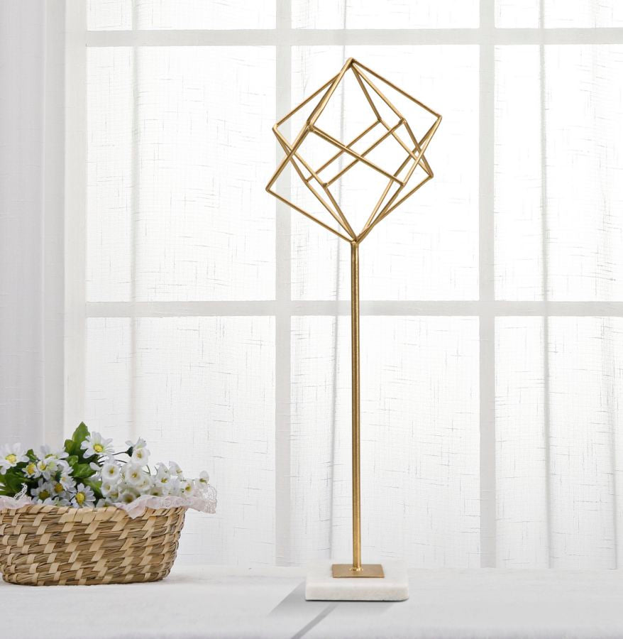 Decoración Cubo Geométrico Dorado Grande (Escultura Moderna)