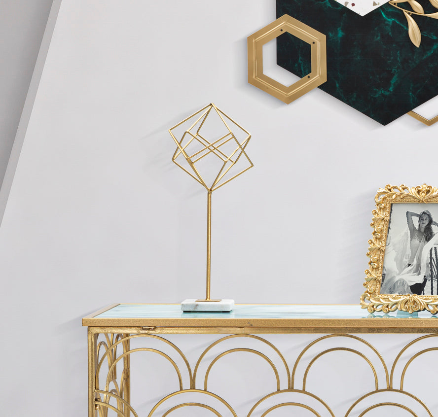 Decoración Cubo Geométrico Dorado Grande (Escultura Moderna)