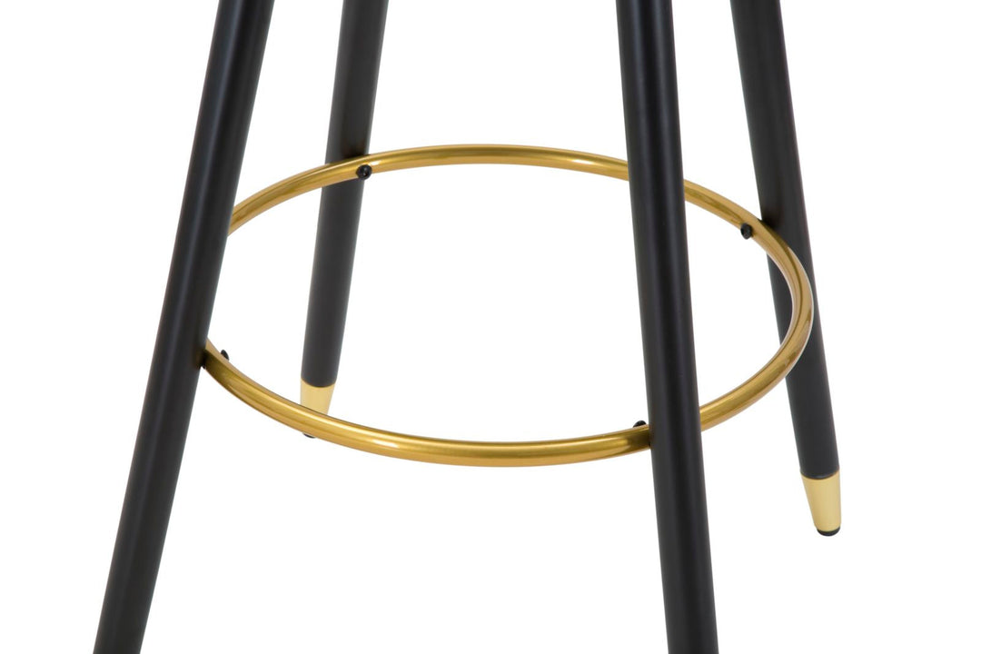 Taburete de terciopelo negro con patas de madera negra y detalles dorados