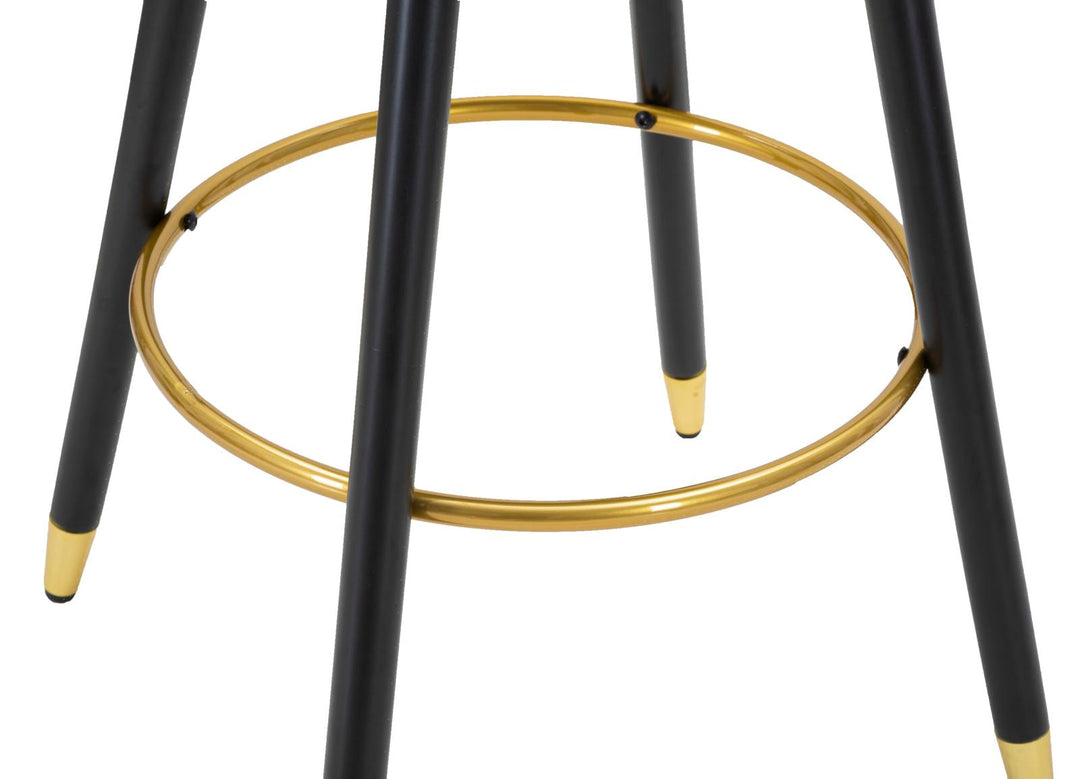 Taburete de Terciopelo Rosa Claro con Patas de Madera Negra y Detalles en Oro