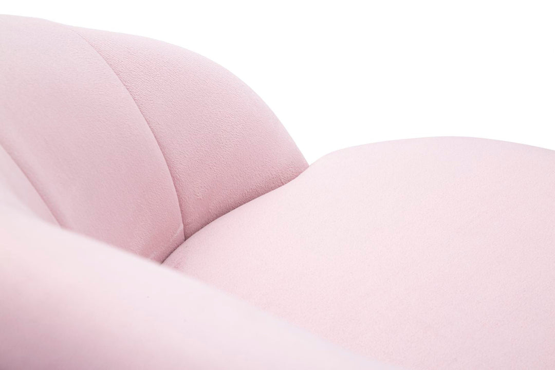 Taburete de Terciopelo Rosa Claro con Patas de Madera Negra y Detalles en Oro