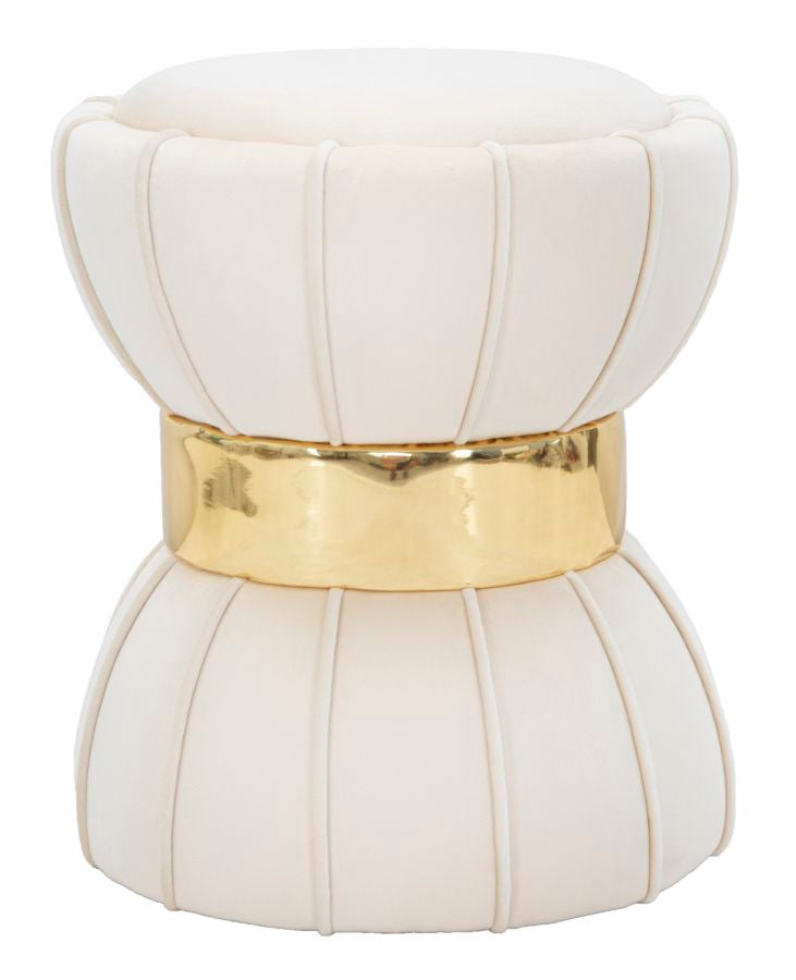 Puff de Terciopelo Crema con Metal Dorado