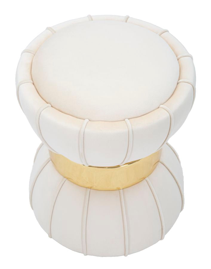 Puff de Terciopelo Crema con Metal Dorado