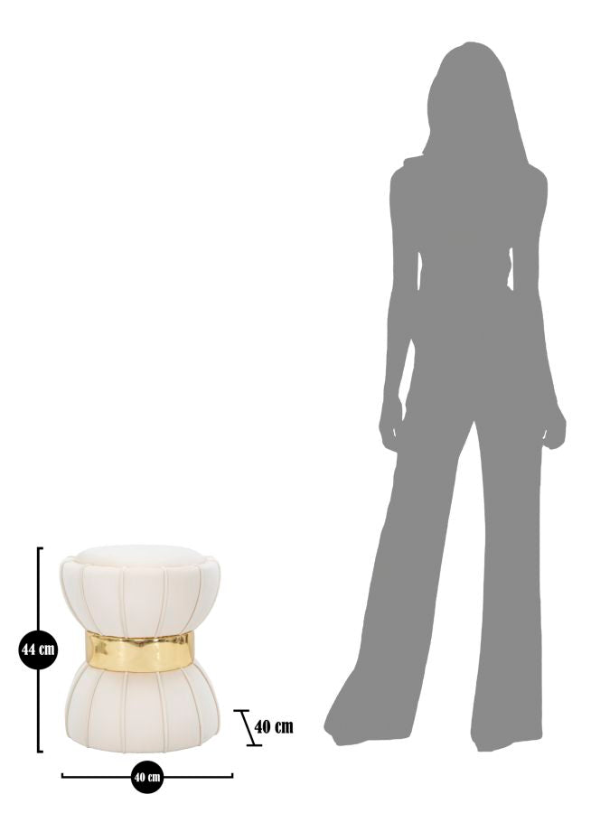 Puff de Terciopelo Crema con Metal Dorado