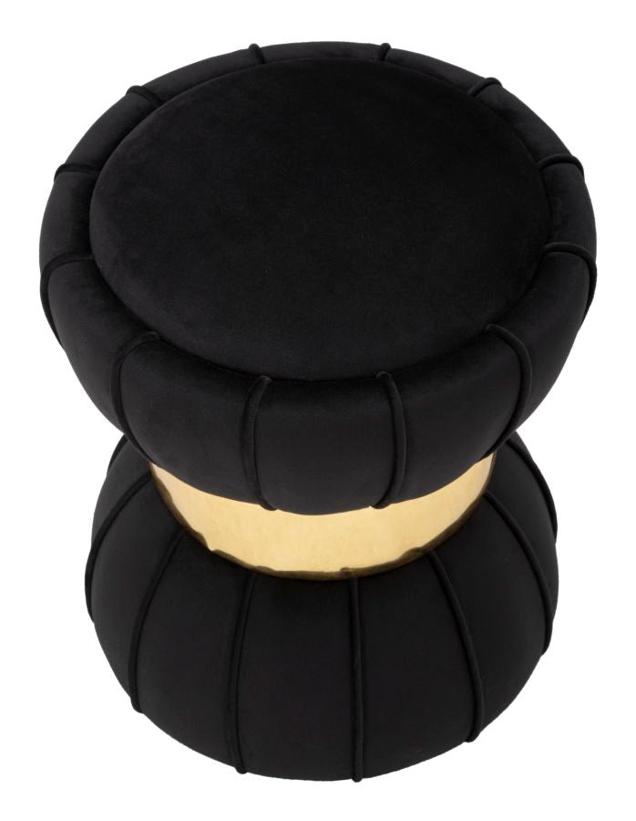 Puff de Terciopelo Negro con Metal Dorado