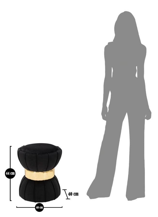 Puff de Terciopelo Negro con Metal Dorado