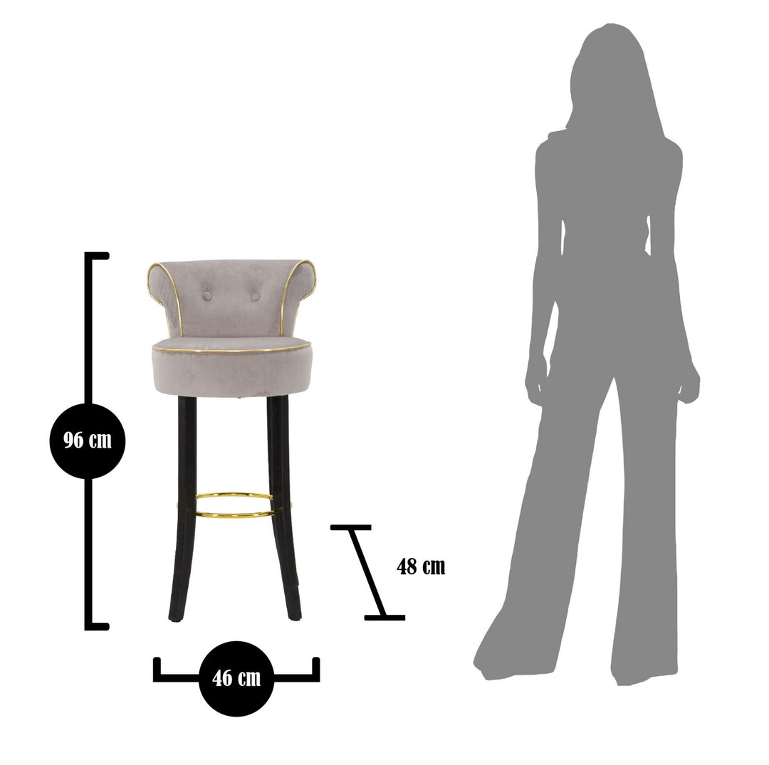 Taburete de bar de terciopelo gris con patas doradas – Luxy silla de barra