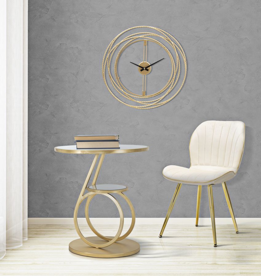 Reloj de Pared de Metal Dorado Decorado con Círculos Geométricos