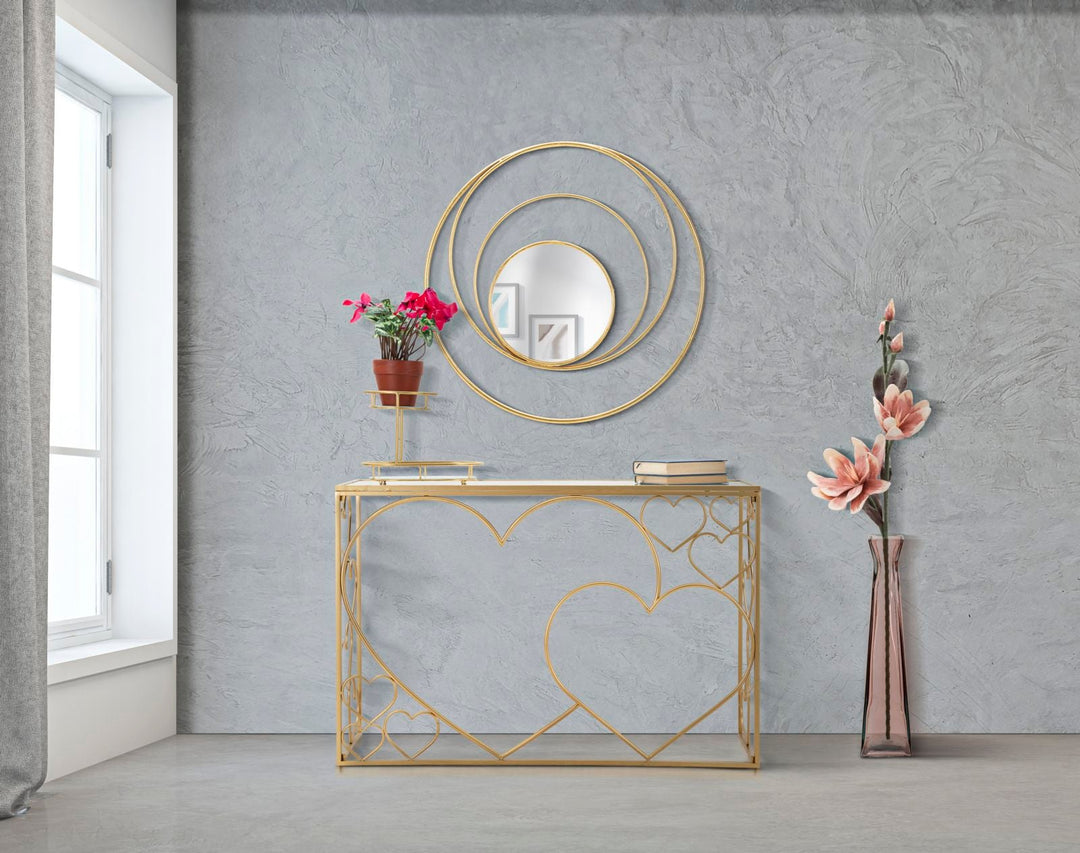 Oro Ronda de Metal Espejo de pared redondo decorado con círculos geométricos