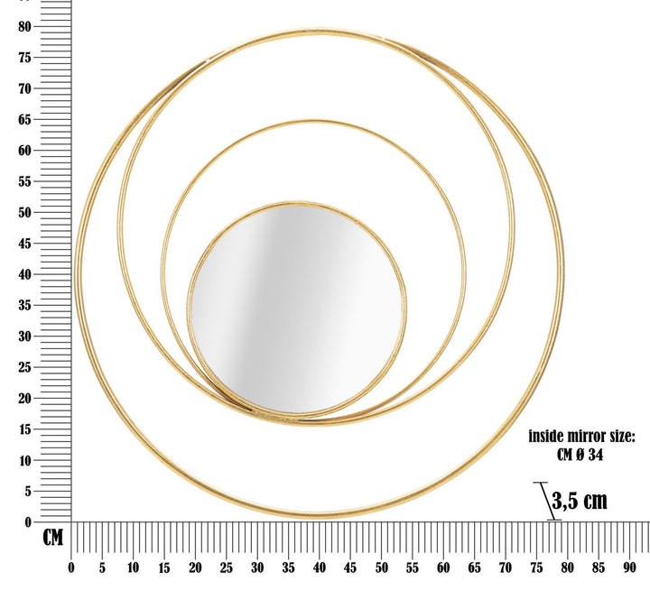 Oro Ronda de Metal Espejo de pared redondo decorado con círculos geométricos