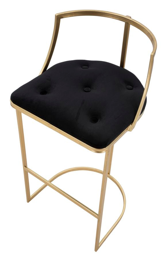 Taburete de terciopelo negro con patas de metal dorado