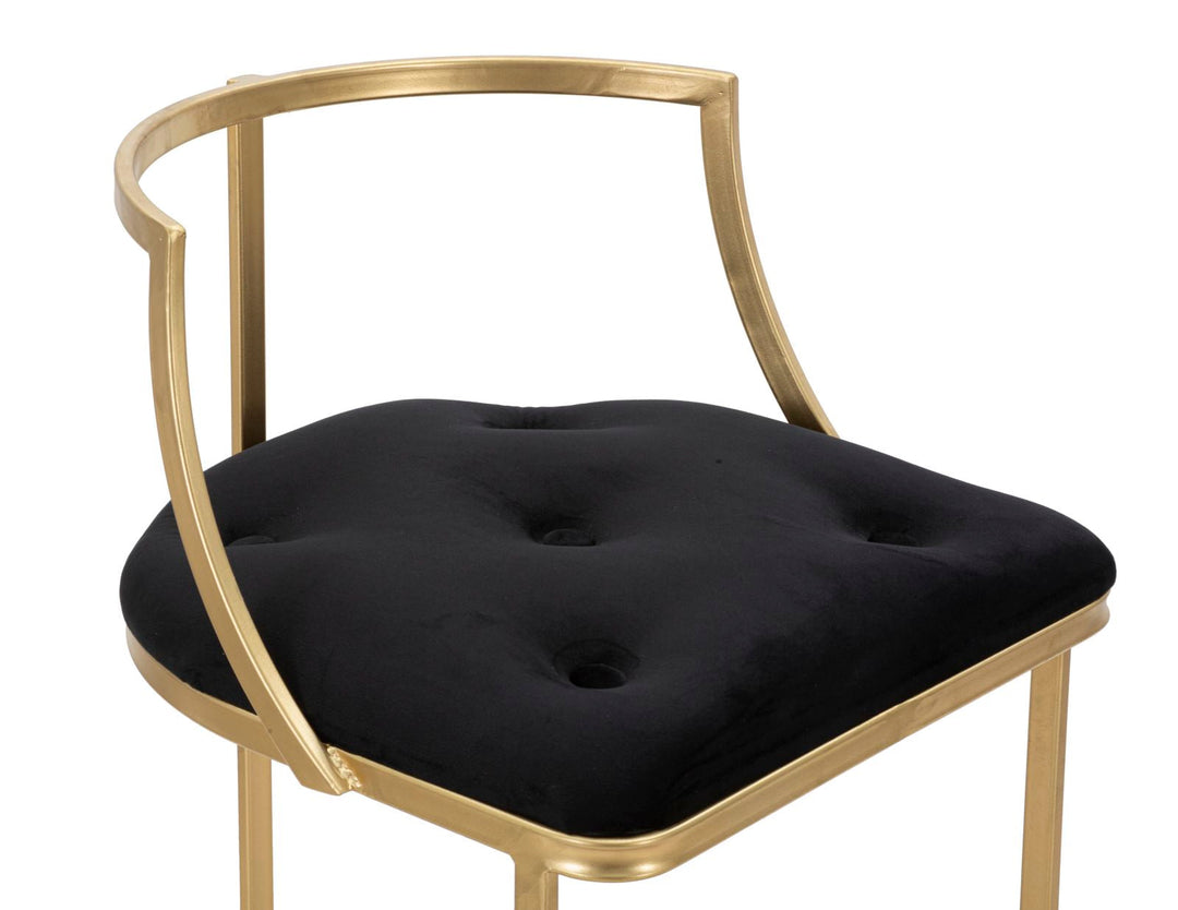 Taburete de terciopelo negro con patas de metal dorado