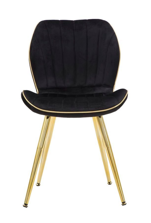 Silla de Terciopelo Negro con Patas de Metal Dorado