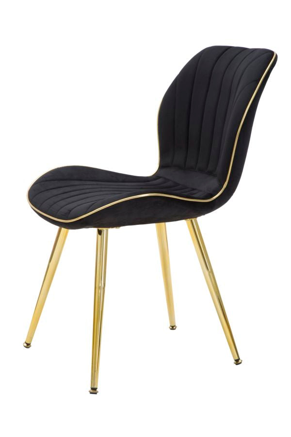 Silla de Terciopelo Negro con Patas de Metal Dorado