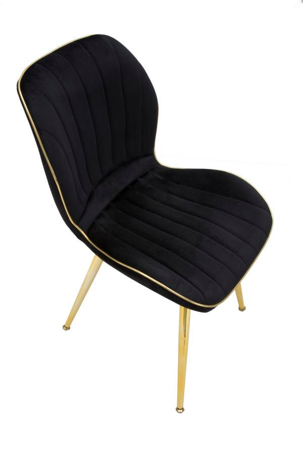 Silla de Terciopelo Negro con Patas de Metal Dorado