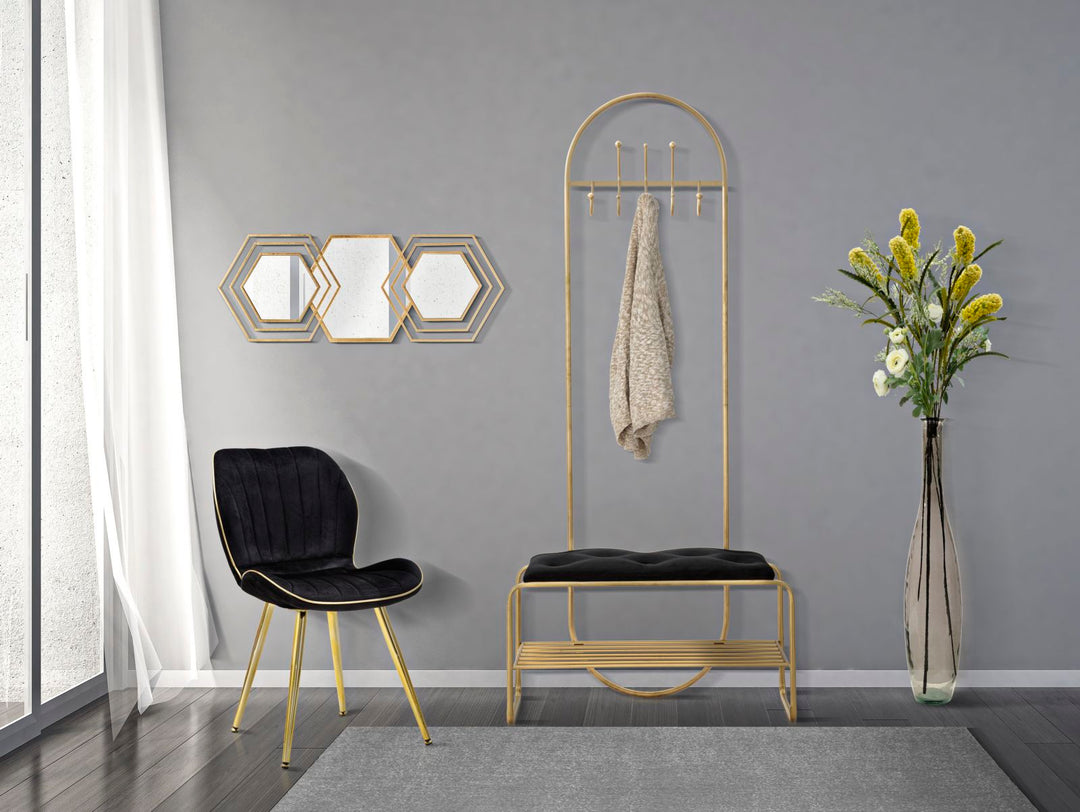 Silla de Terciopelo Negro con Patas de Metal Dorado