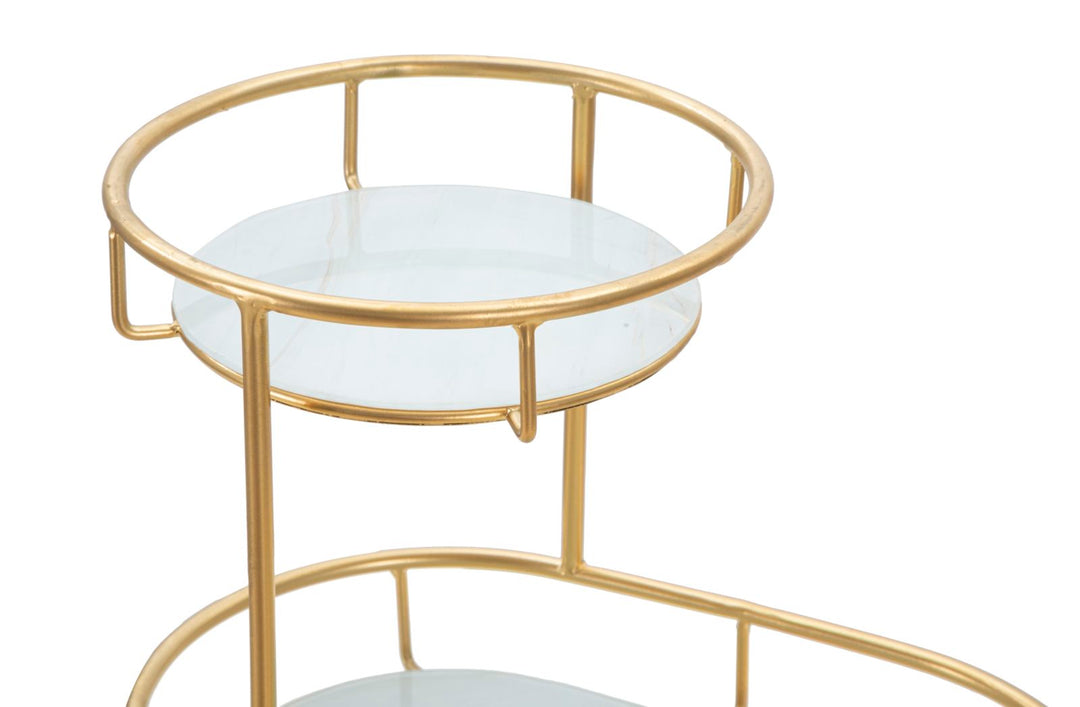 Bandeja de Metal y Cristal Dorada con 2 Estantes