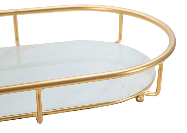 Bandeja de Metal y Cristal Dorada con 2 Estantes