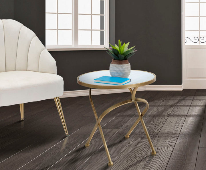 Mesa Metalica Dorada con Tapa de Marmol Blanco