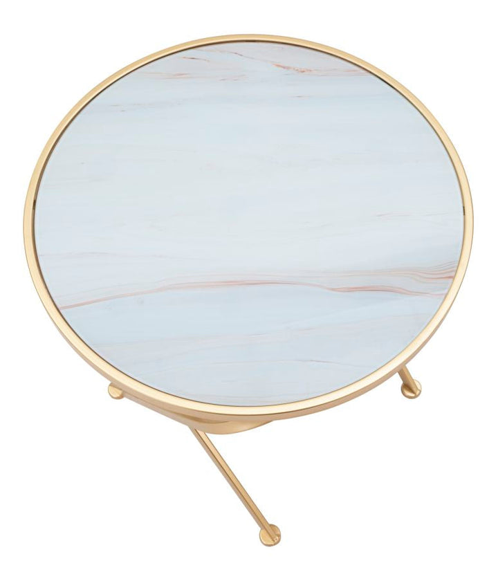 Mesa Metalica Dorada con Tapa de Marmol Blanco