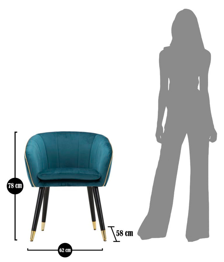 Sillón de terciopelo turquesa con patas doradas – Paris sillón de acento