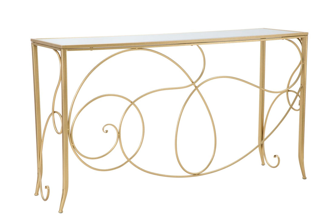 Consola Rectangular de Metal y Cristal Dorado