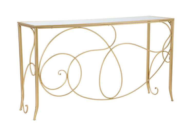 Consola Rectangular de Metal y Cristal Dorado