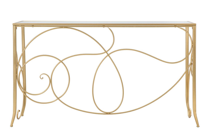 Consola Rectangular de Metal y Cristal Dorado