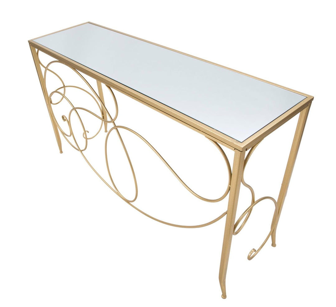Consola Rectangular de Metal y Cristal Dorado