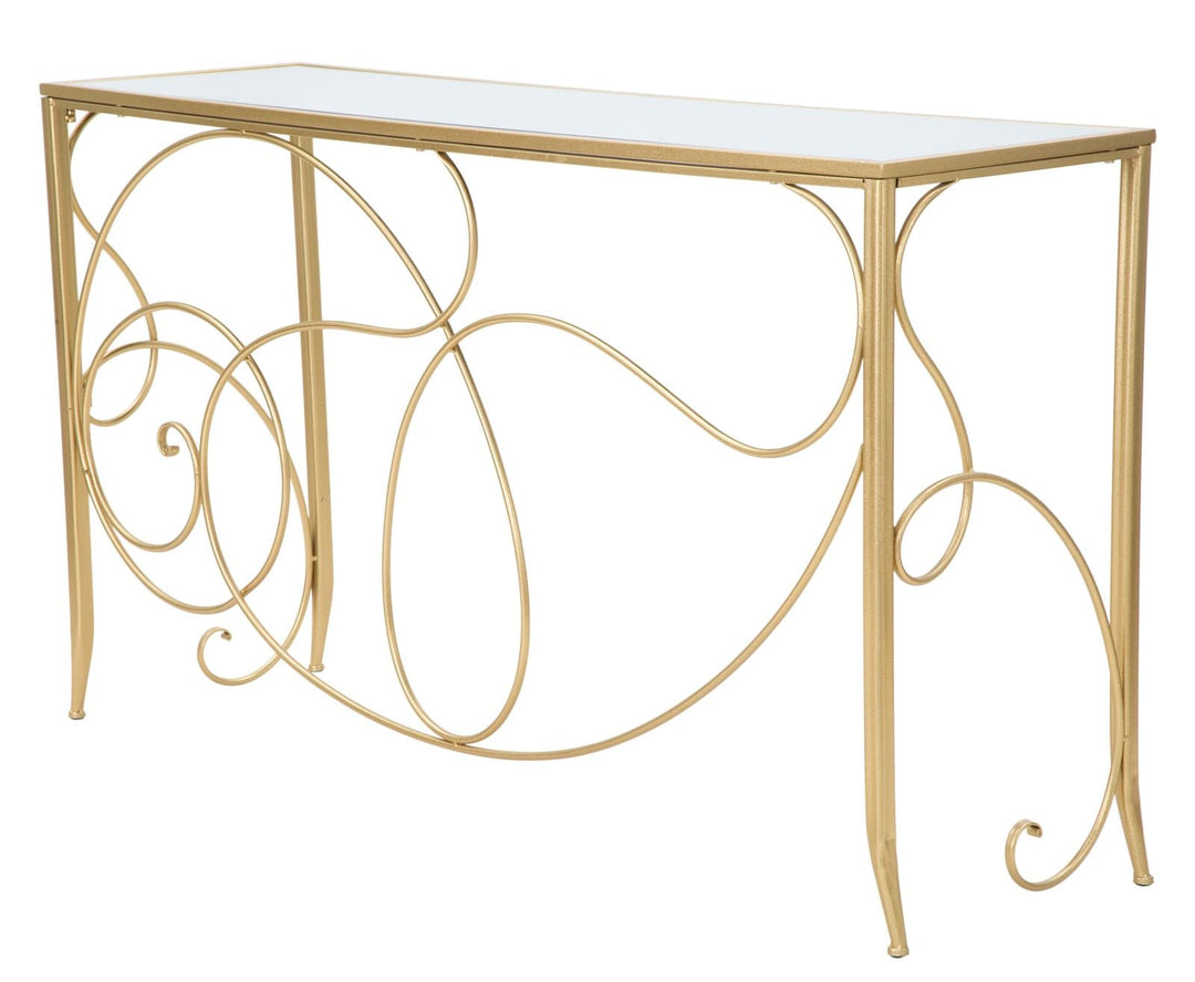 Consola Rectangular de Metal y Cristal Dorado