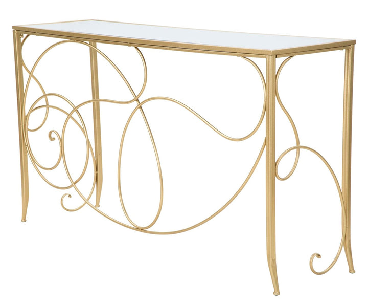 Consola Rectangular de Metal y Cristal Dorado