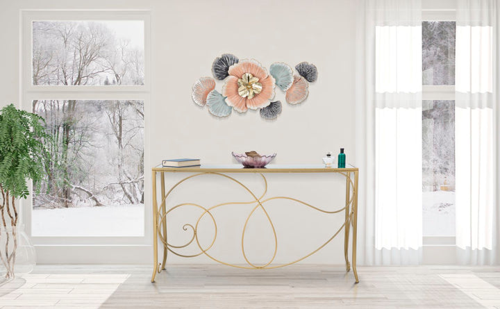 Consola Rectangular de Metal y Cristal Dorado