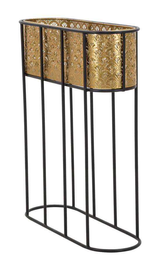 Jardinera Ovalada de Metal Dorado con Patas de Azulejo Negro