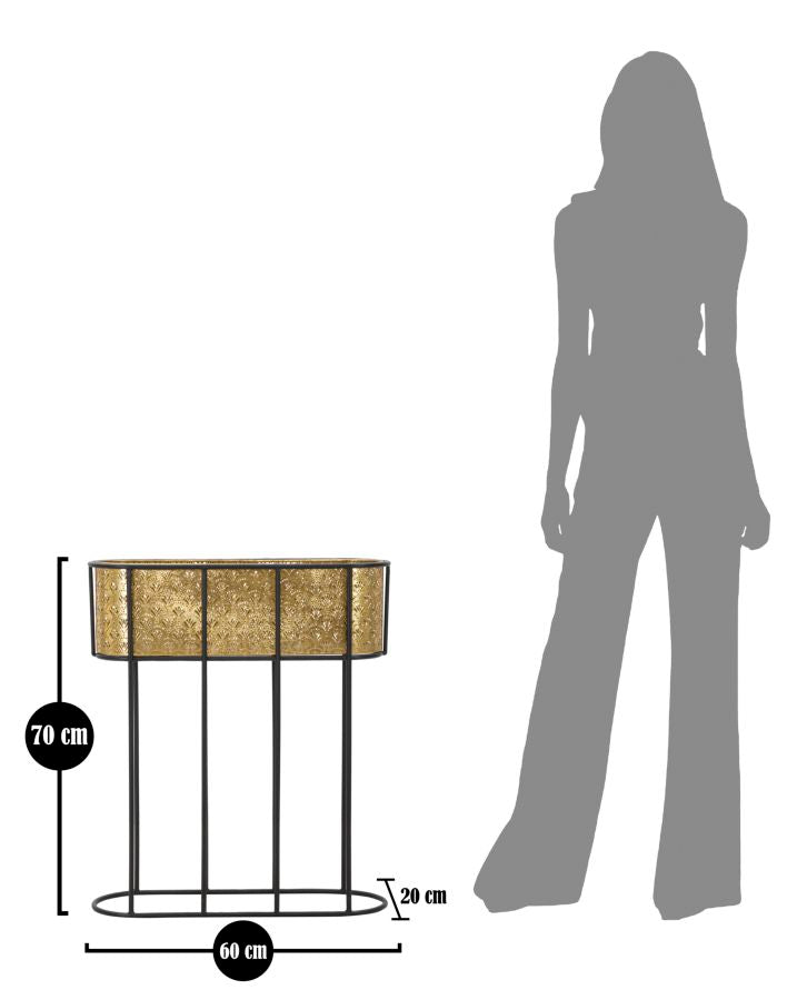 Jardinera Ovalada de Metal Dorado con Patas de Azulejo Negro