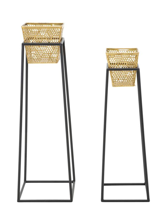 Pareja de Jarrón Rectangular de Metal Dorado con Patas Negras