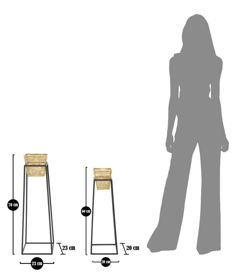 Pareja de Jarrón Rectangular de Metal Dorado con Patas Negras