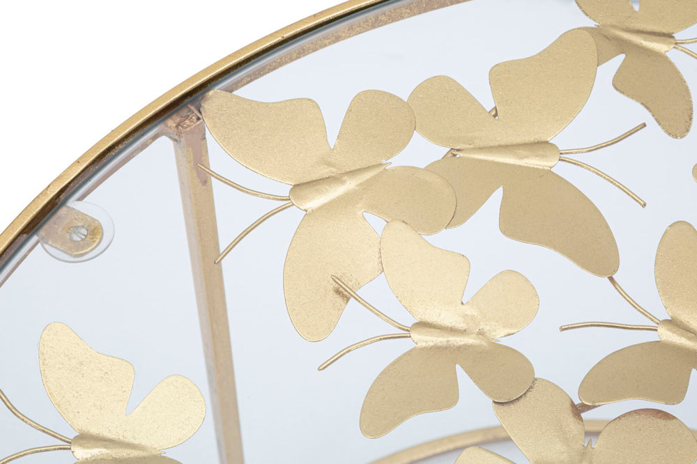 Mesa Baja Redonda de Metal y Cristal Dorado