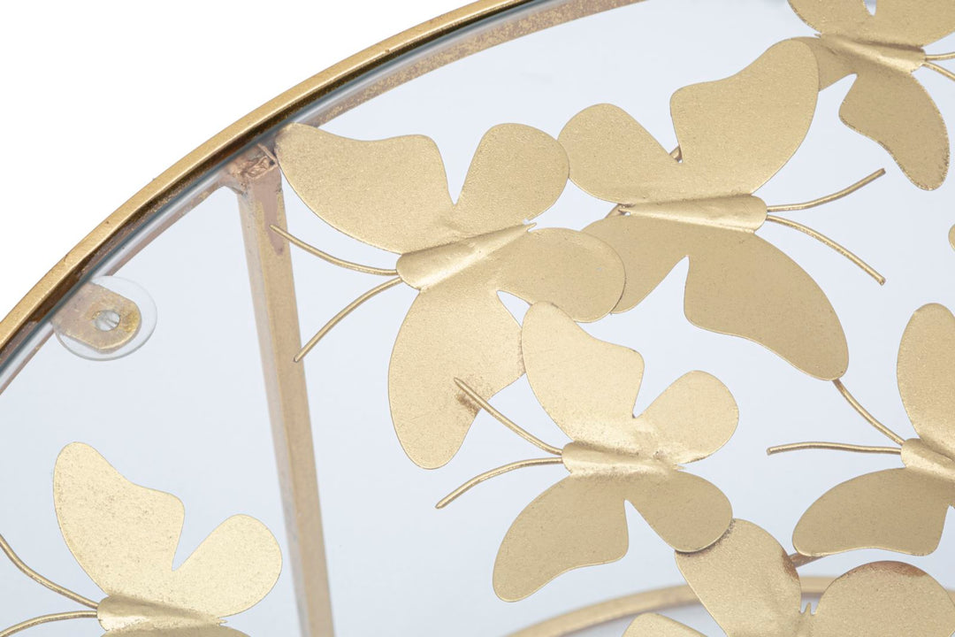 Mesa Baja Redonda de Metal y Cristal Dorado