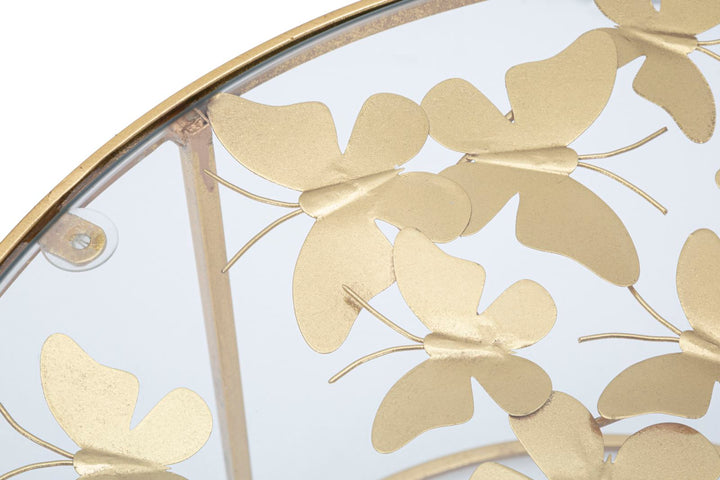 Mesa Baja Redonda de Metal y Cristal Dorado