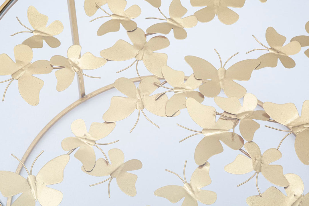 Mesa Baja Redonda de Metal y Cristal Dorado