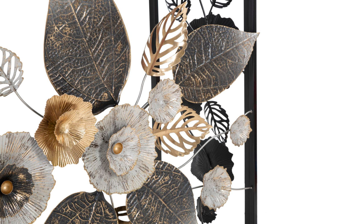 Consola de Metal y Cristal Negra con Diseño de Flores y Hojas